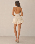 Amélie Apricot Lace Halter Mini Dress – Open Back Fit & Flare Dress