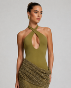 Amara Olive Sequin Halter Maxi dress