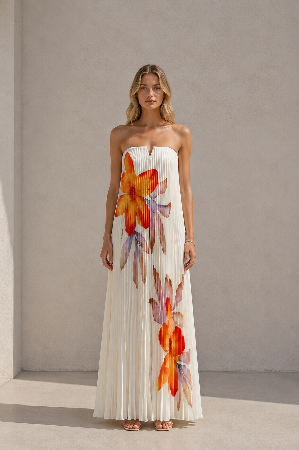Marbella Pleated Floral Maxi Dress