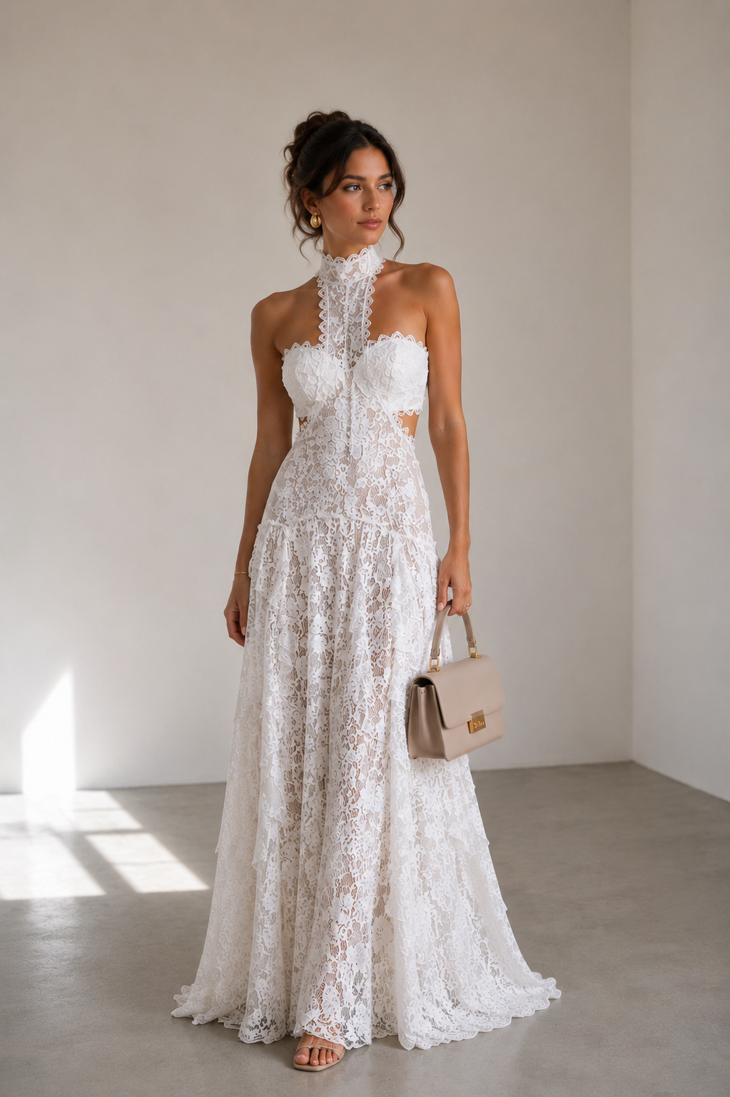 Luvea Noir Lace Halter Maxi Dress