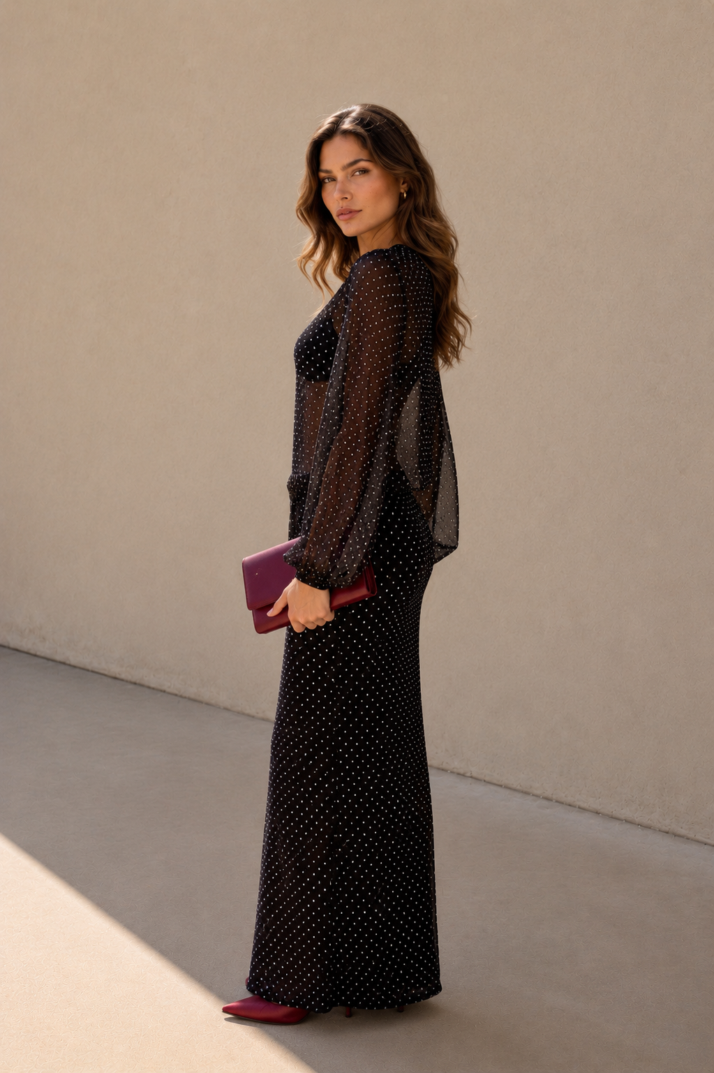 Noir Dot Mesh Maxi Dress