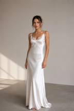 White Satin Lace Slip Dress – Elegant Minimal Luxury