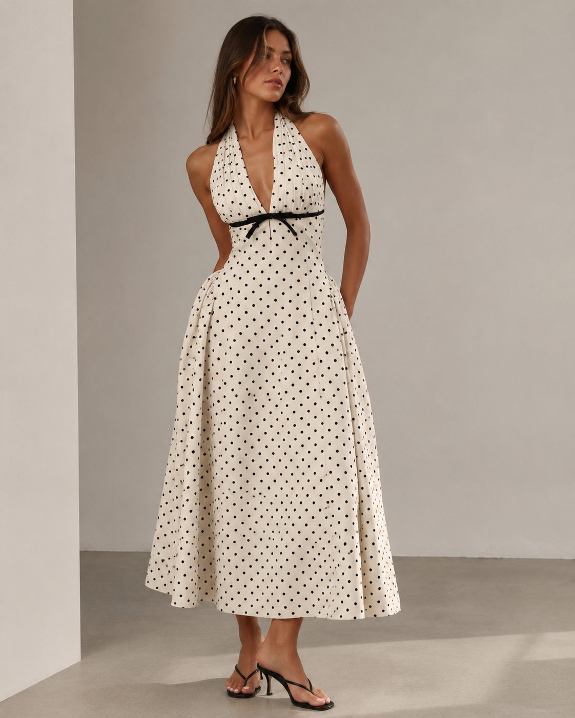 Amélie Halter Polka Midi Dress