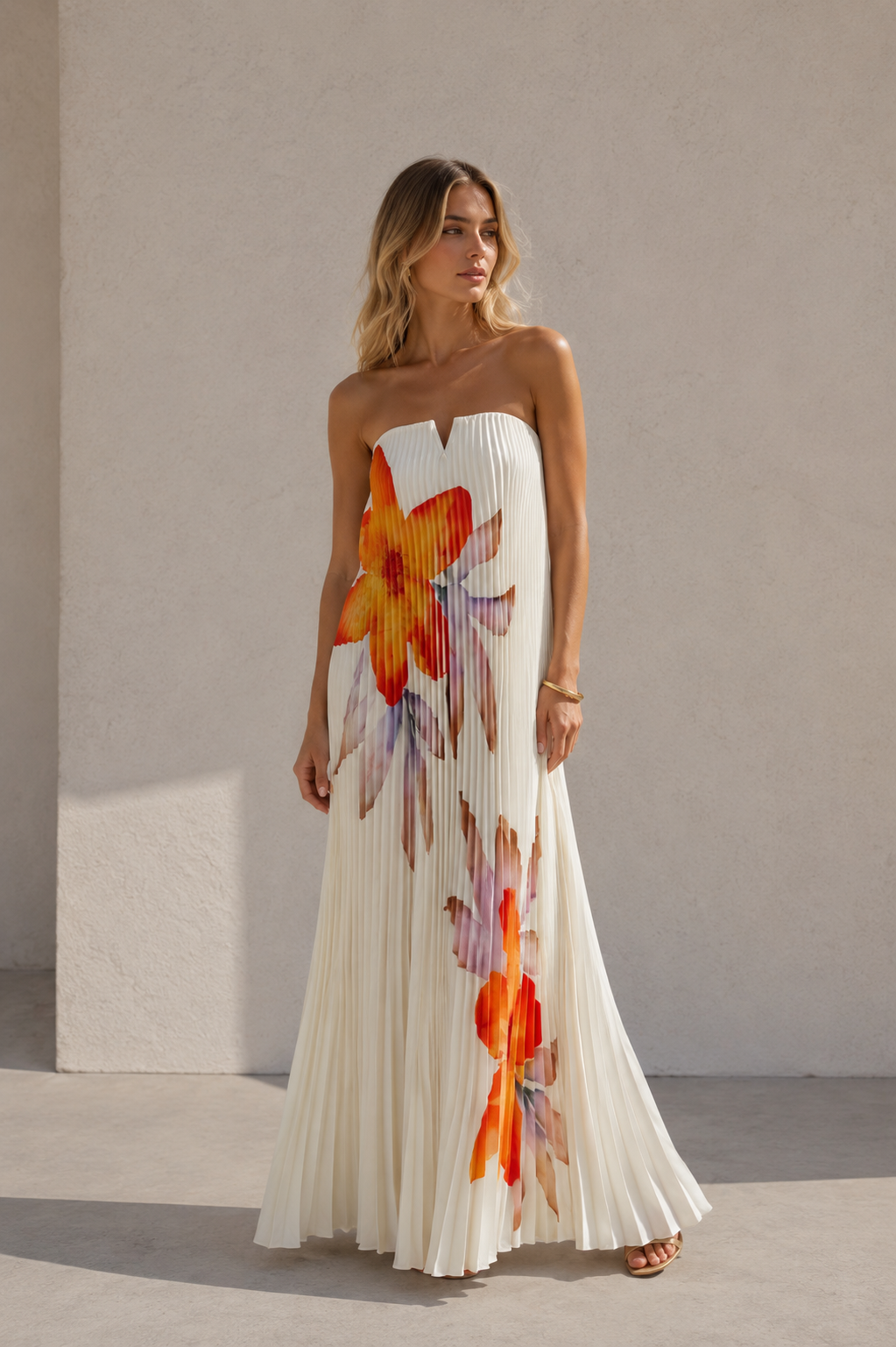 Marbella Pleated Floral Maxi Dress