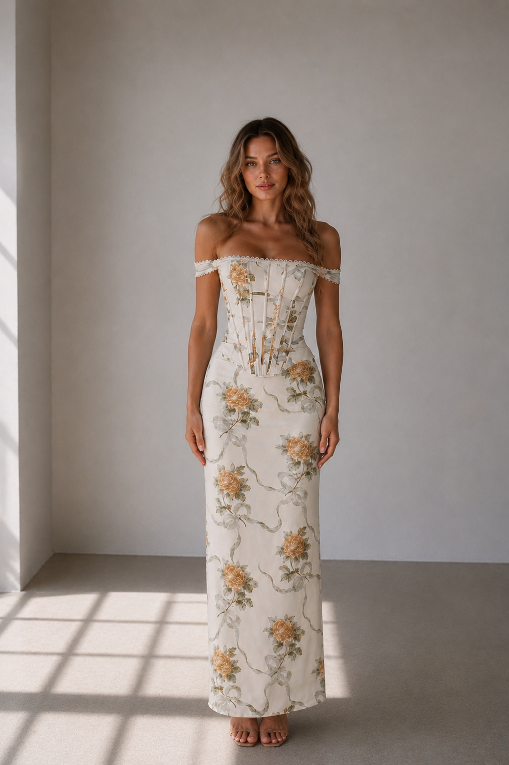 Élodie Ivory Floral Corset Two-Piece Set
