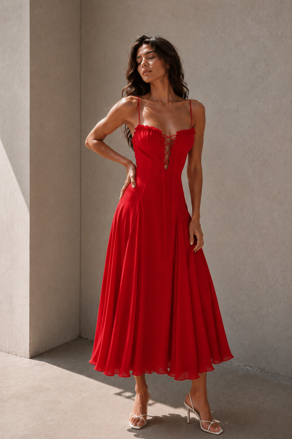 Élodie Lace-Up Midi Dress
