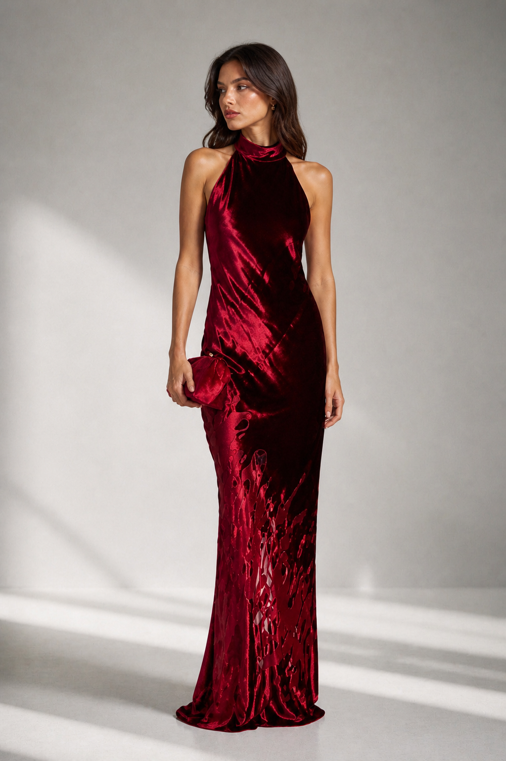 Élise Burgundy Velvet Maxi Dress