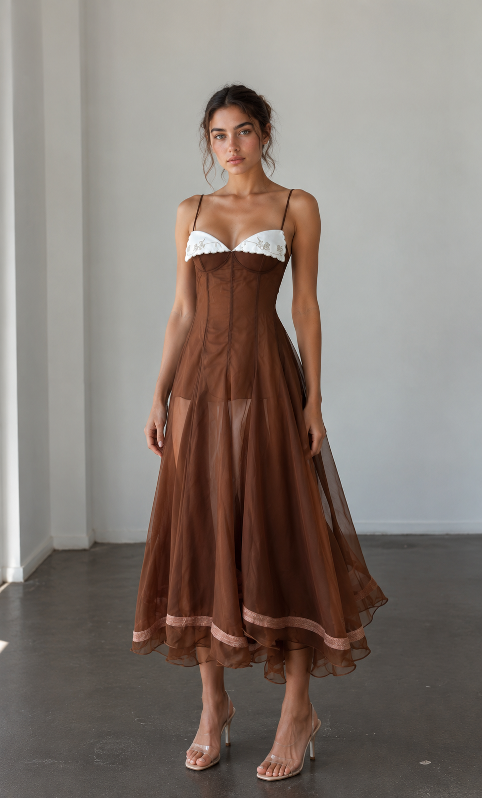 Chocolate Lace Contrast Midi Dress