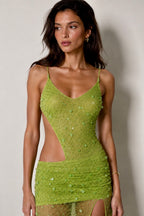 Sienna Embellished Cut-Out Maxi Dress – Olive Green