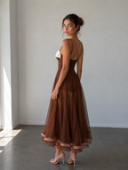 Chocolate Lace Contrast Midi Dress
