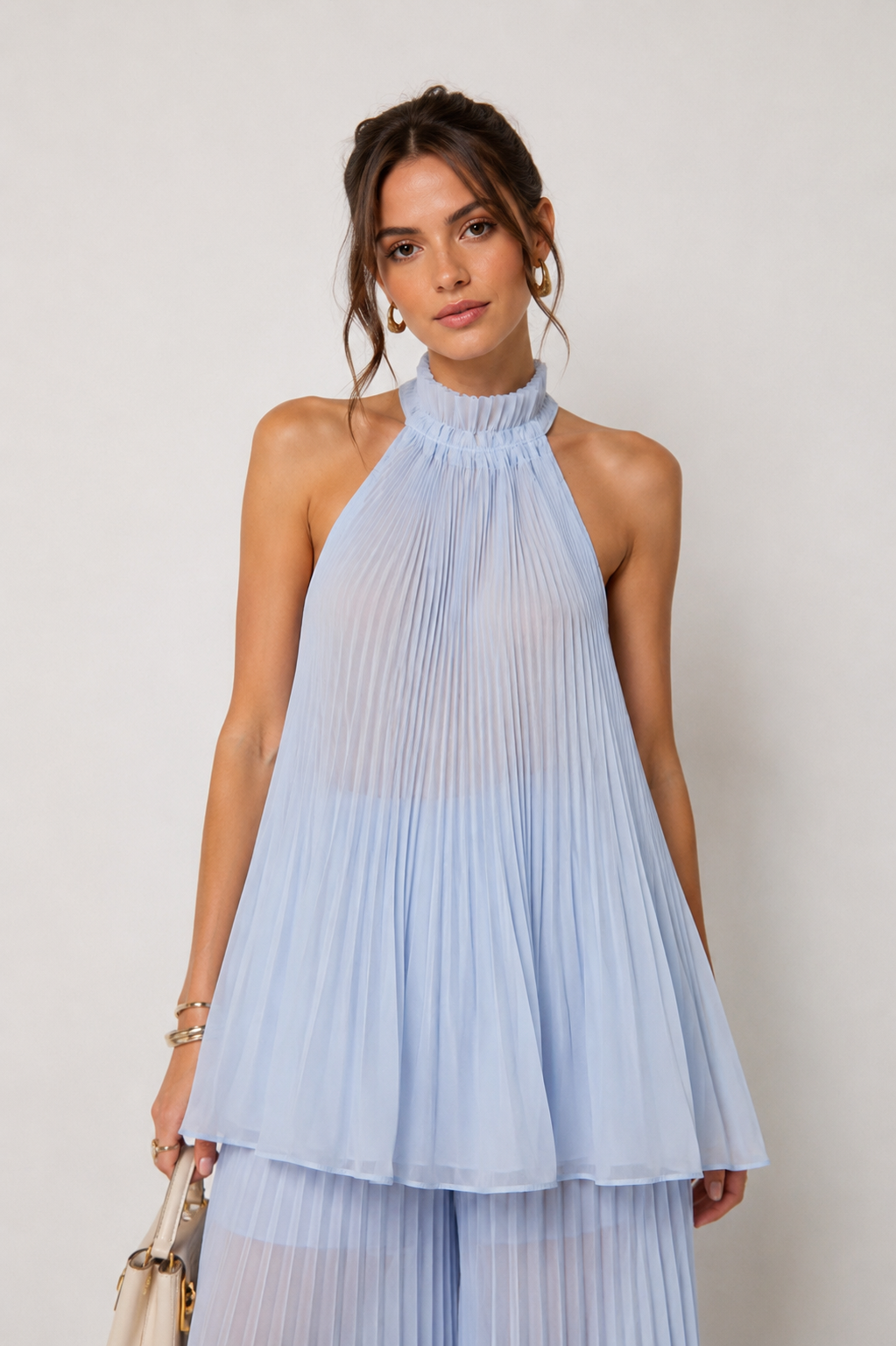 Sky Blue Pleated Halter Set