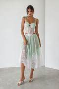 Élodie Mint Lace Corset & Chiffon Midi Skirt Set