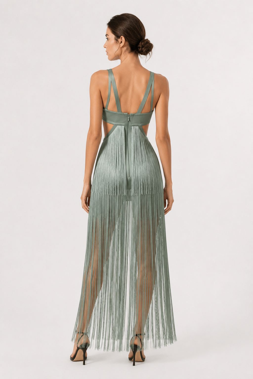 Aurelia Sage Fringe Gown