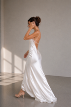 White Satin Lace Slip Dress – Elegant Minimal Luxury