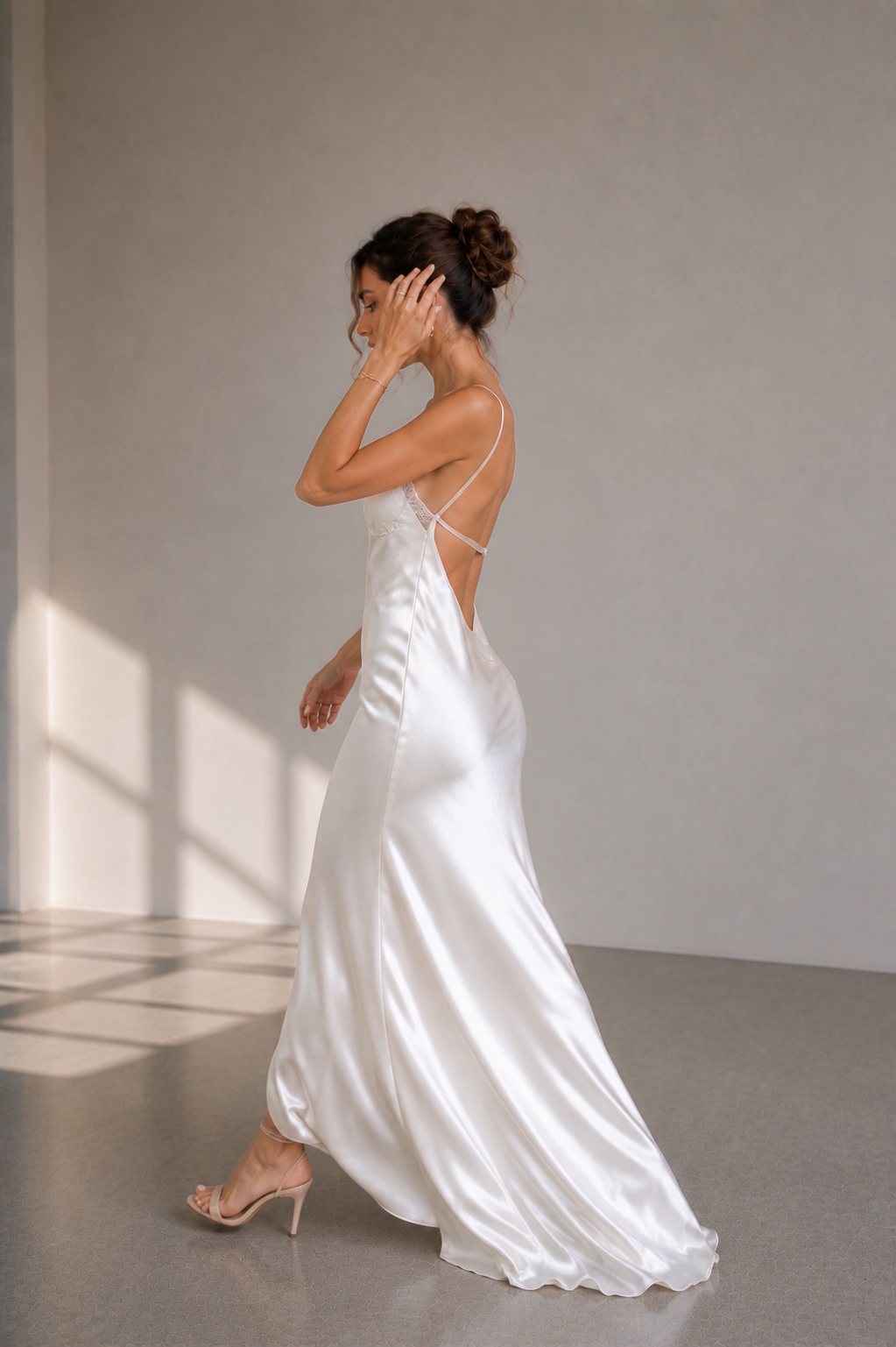 White Satin Lace Slip Dress – Elegant Minimal Luxury