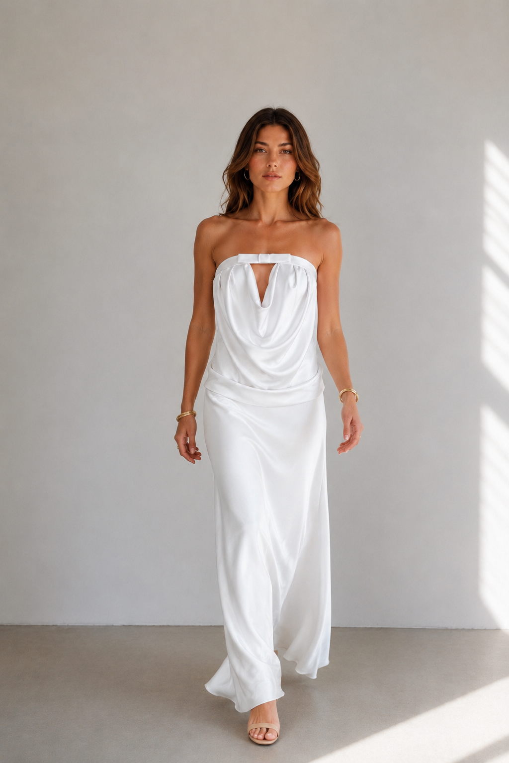Liora Satin Draped Maxi Dress