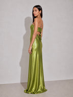 Aveline Strapless Satin Gown – Olive Green
