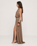 Luvéa | Elara Shimmer Halter Maxi Dress