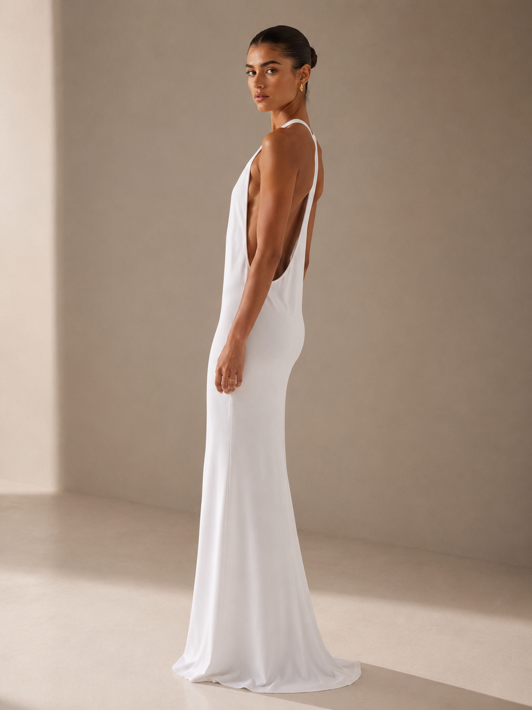 Isabella Open-Back Halter Maxi Dress.