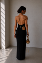 Aurelia Gold Ring Halter Maxi Dress – Chocolate Brown