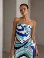 Luvéa Éloise Printed Satin Scarf Set – Ocean Blue