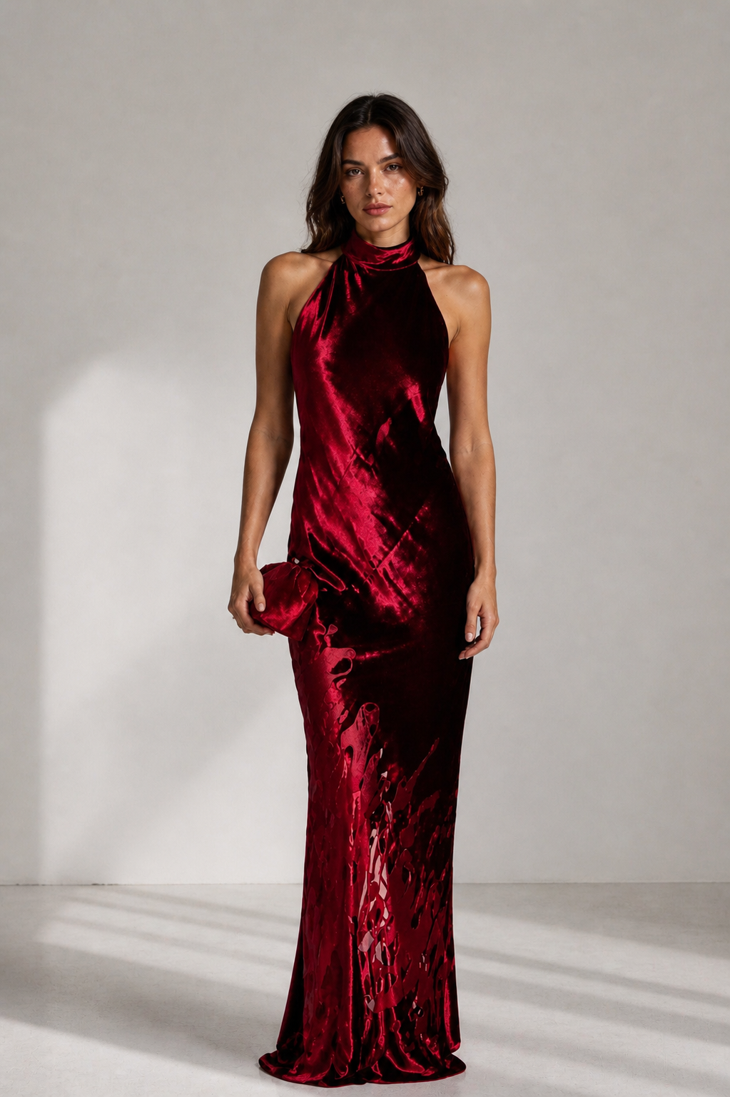 Élise Burgundy Velvet Maxi Dress