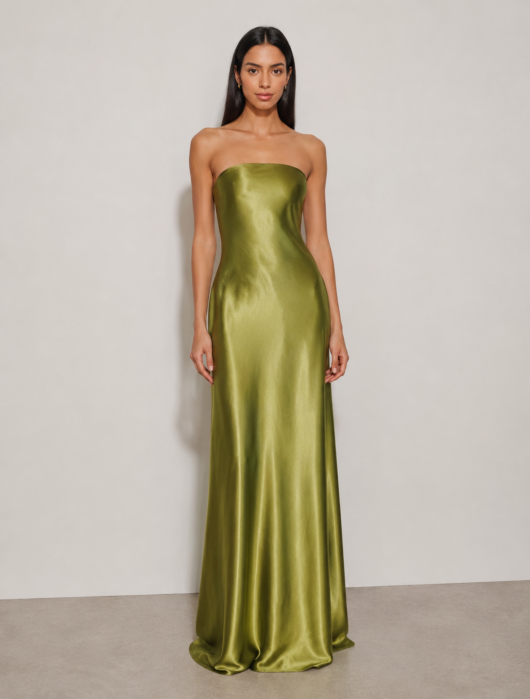 Aveline Strapless Satin Gown – Olive Green