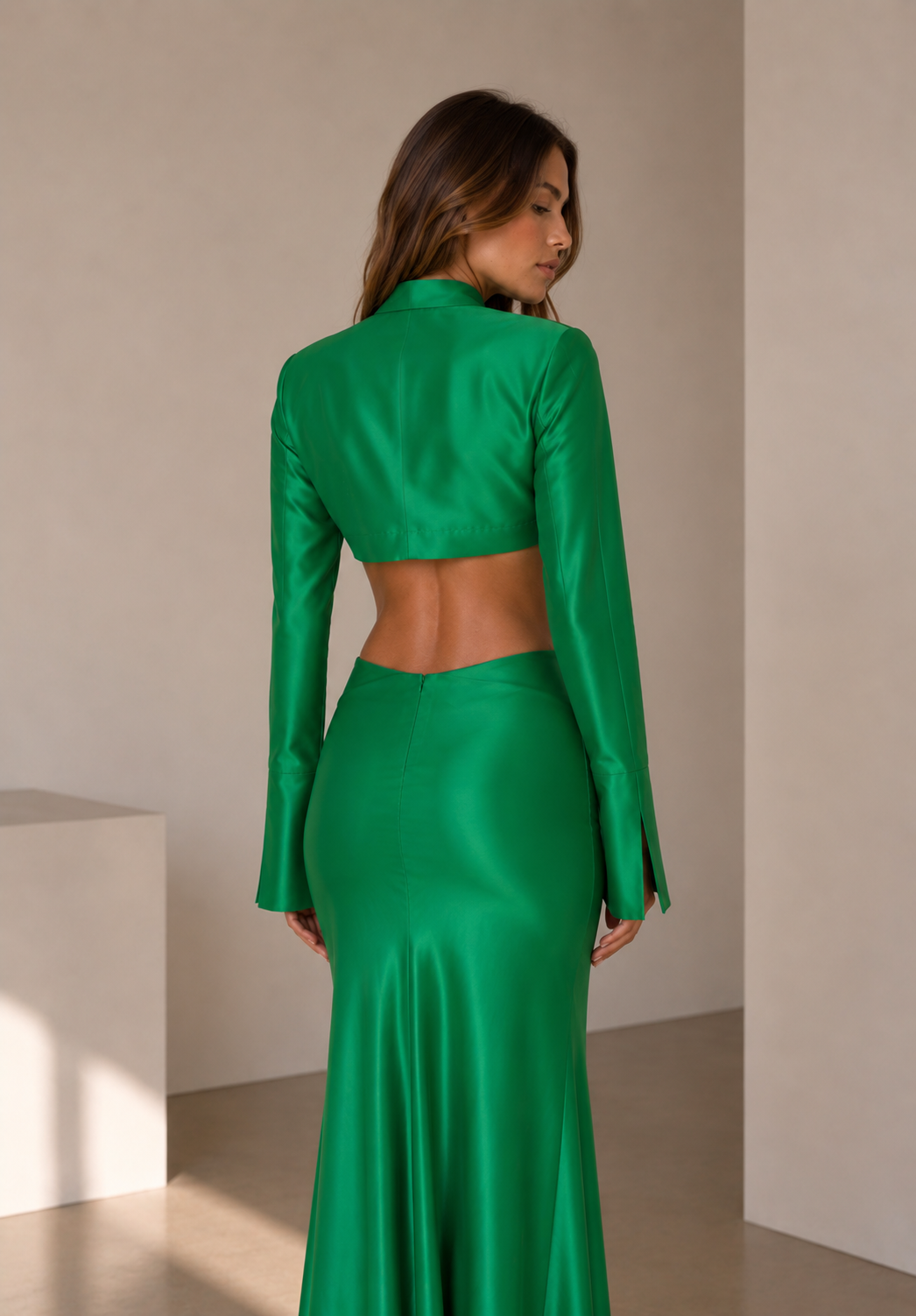 Emerald Satin Two-Piece Set