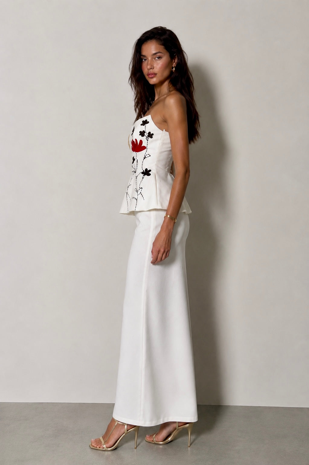 Elara Floral Peplum Set-White