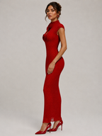 Rosette Crystal Contour Maxi Dress – Ruby Red
