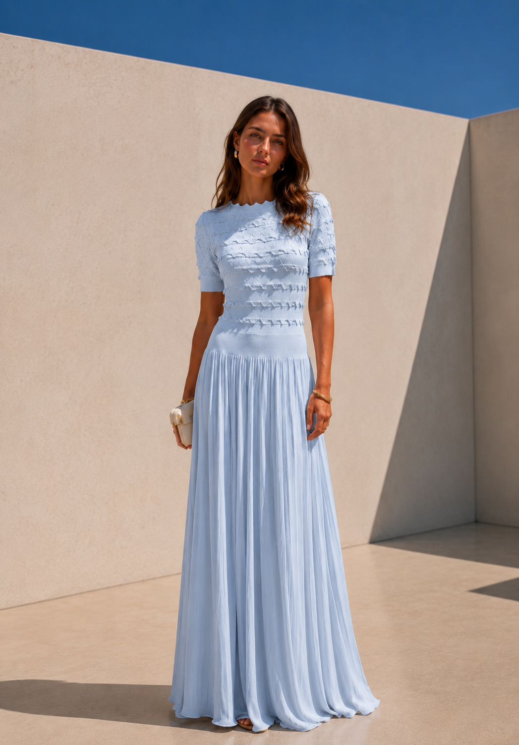 Elise Textured Pleated Maxi Dress