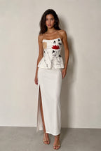 Elara Floral Peplum Set-White