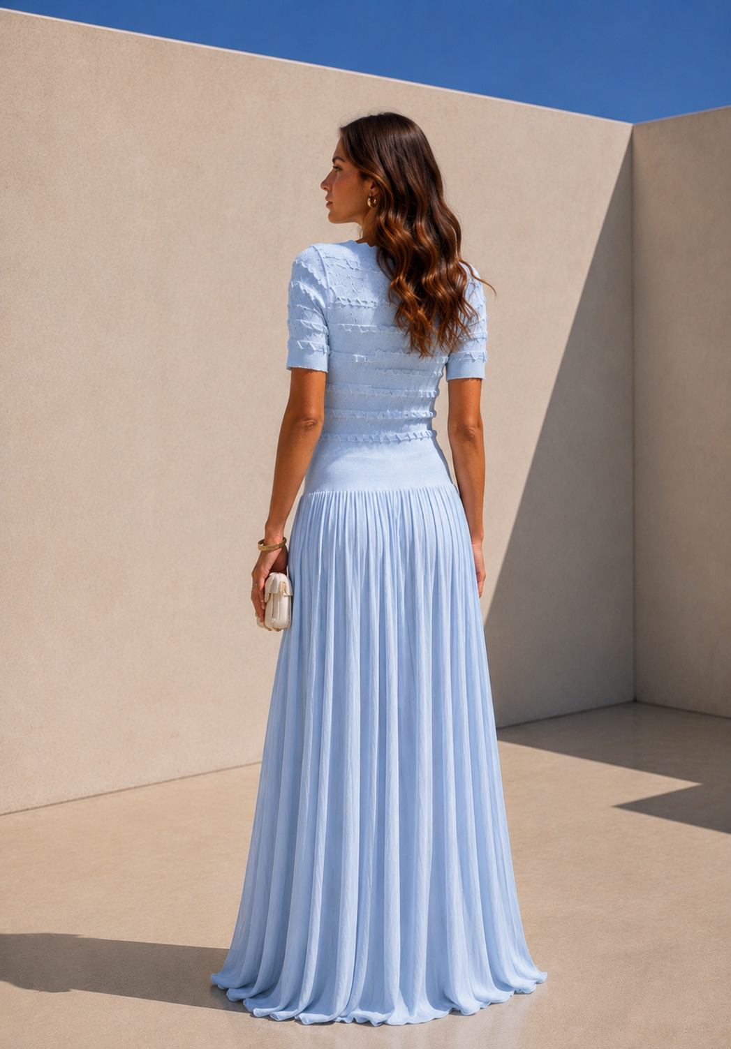 Elise Textured Pleated Maxi Dress