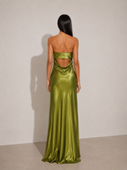 Aveline Strapless Satin Gown – Olive Green