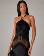 Élise Black Satin Lace Dress