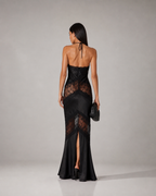 Élise Black Satin Lace Dress