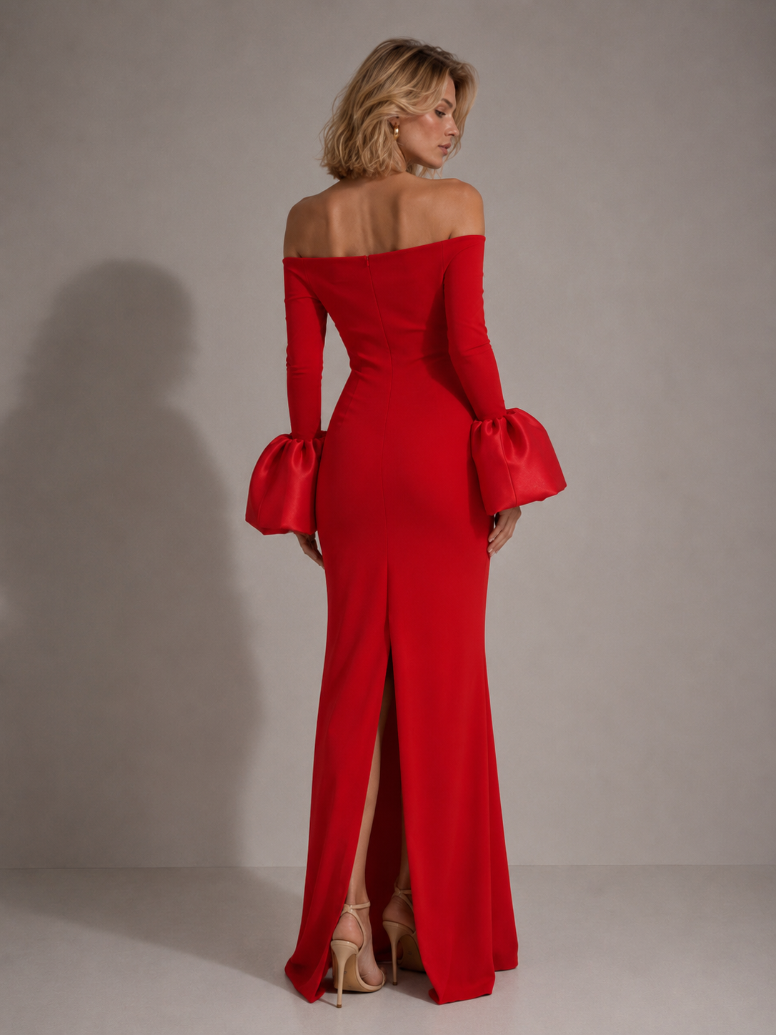 Rosalie Off-Shoulder Gown – Crimson