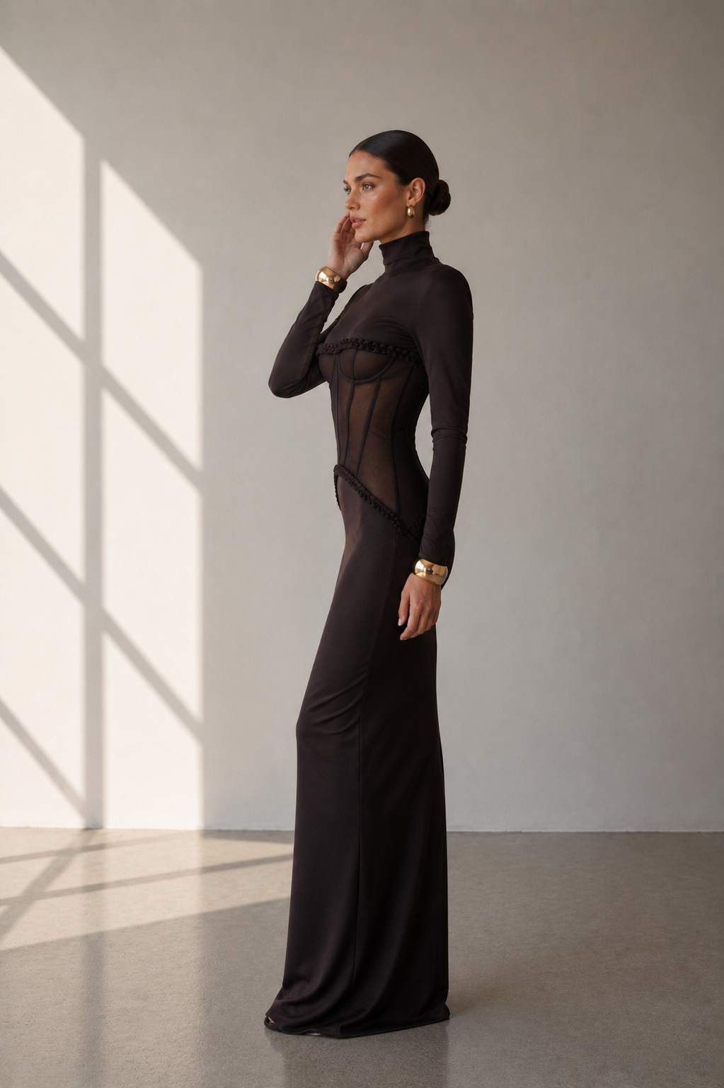 Noir Amara Mesh Corset Maxi Dress