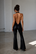 Selene Black Halter Flare Jumpsuit