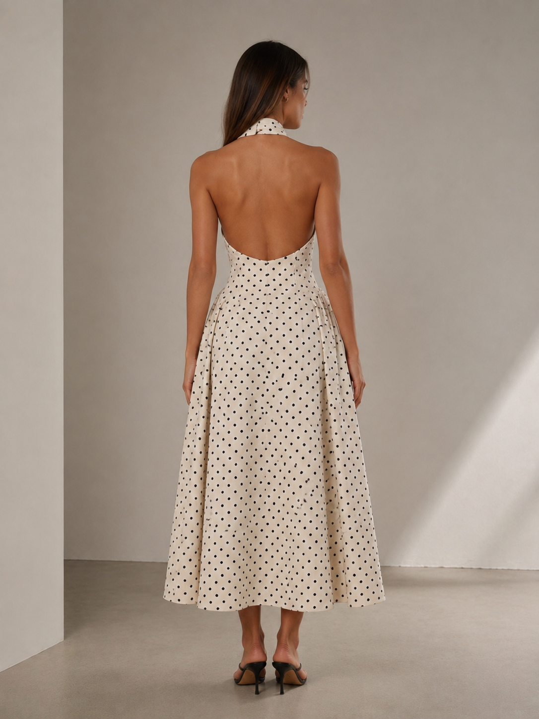 Amélie Halter Polka Midi Dress