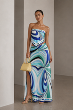 Luvéa Éloise Printed Satin Scarf Set – Ocean Blue