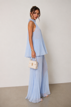 Sky Blue Pleated Halter Set