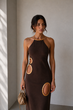 Aurelia Gold Ring Halter Maxi Dress – Chocolate Brown