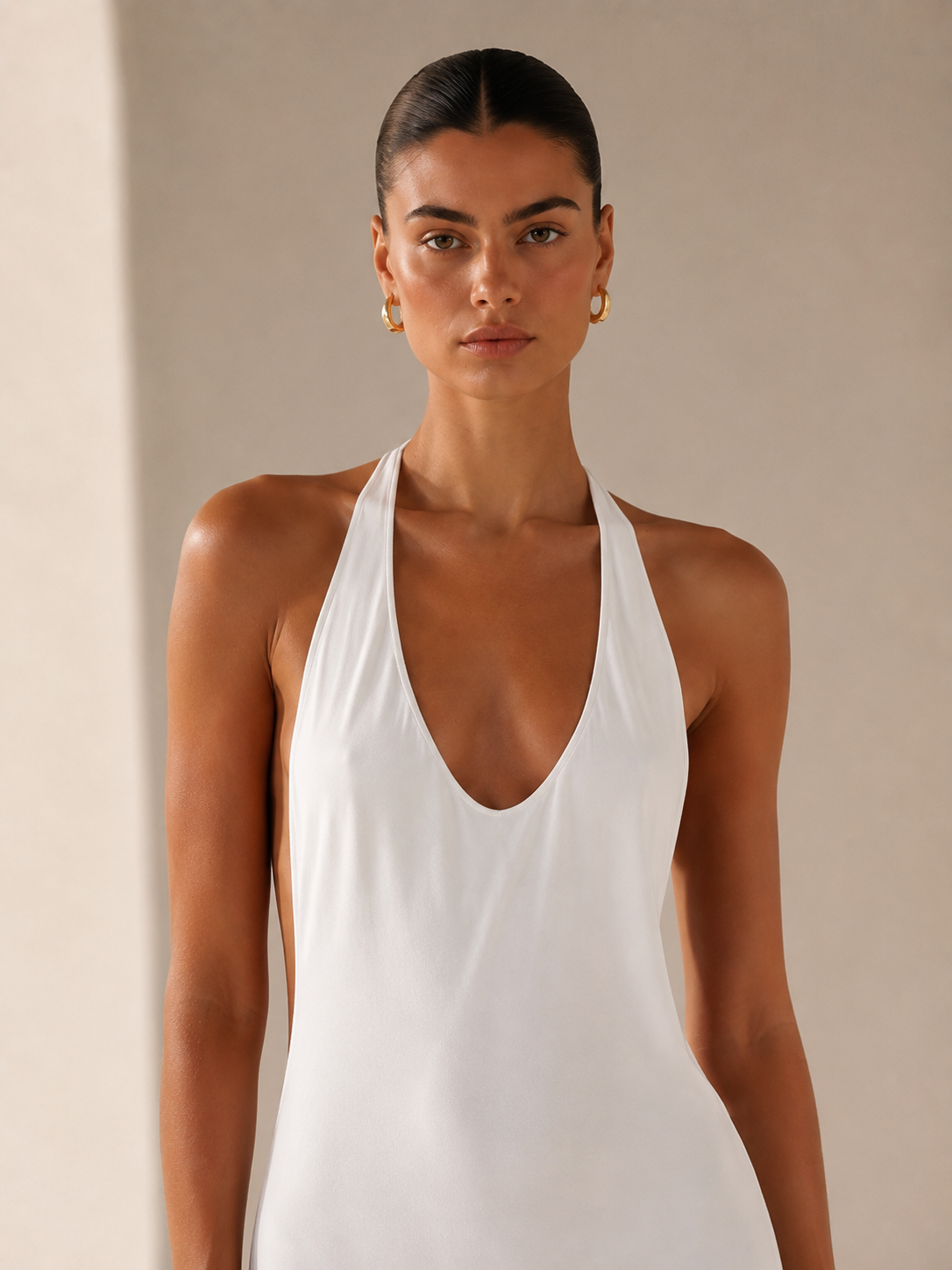 Isabella Open-Back Halter Maxi Dress.