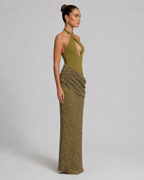 Amara Olive Sequin Halter Maxi dress