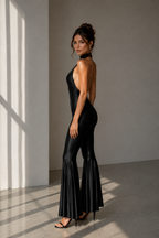 Selene Black Halter Flare Jumpsuit
