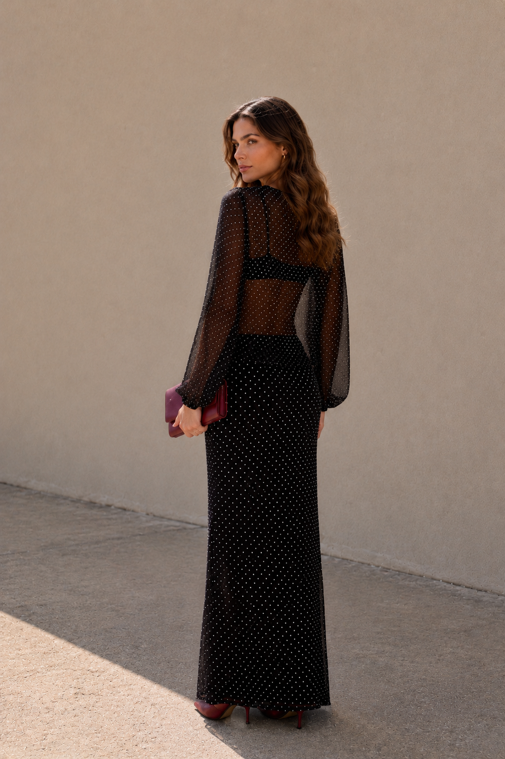Noir Dot Mesh Maxi Dress