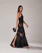 Élise Black Satin Lace Dress