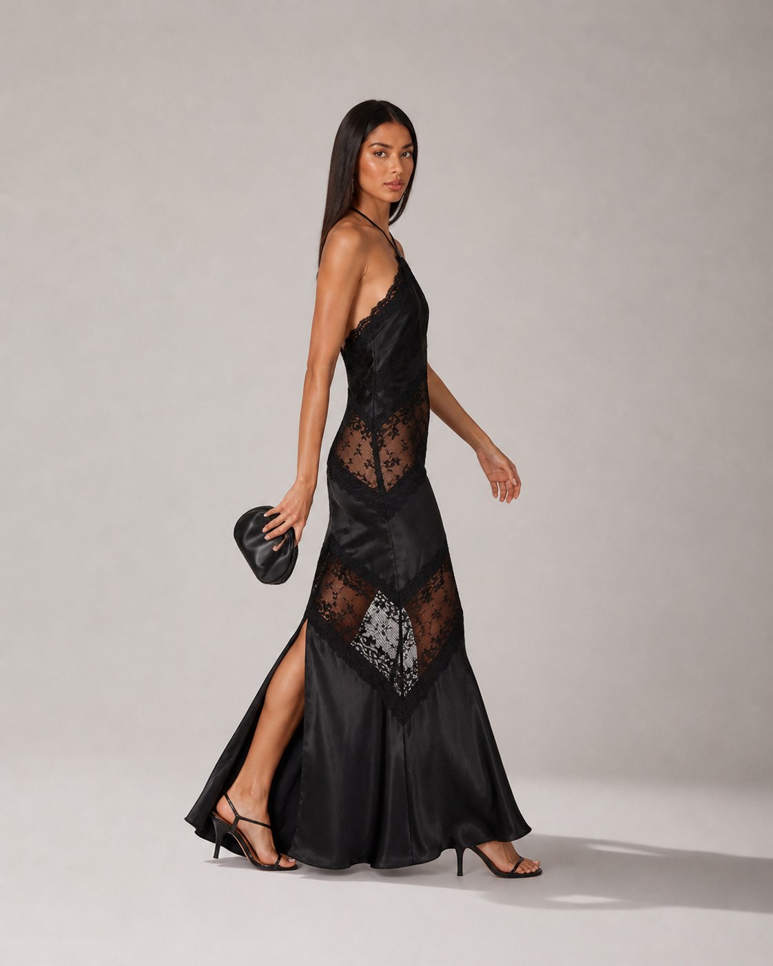 Élise Black Satin Lace Dress