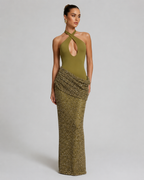 Amara Olive Sequin Halter Maxi dress